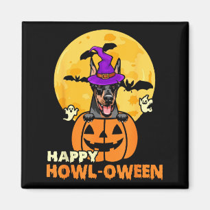 Schwarz-Tan-Dobermann-Hexenhund Frohes Halloween Magnet