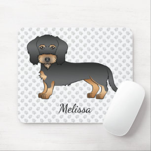 Schwarz-Tan-Draht-Dackel mit Namen Mousepad