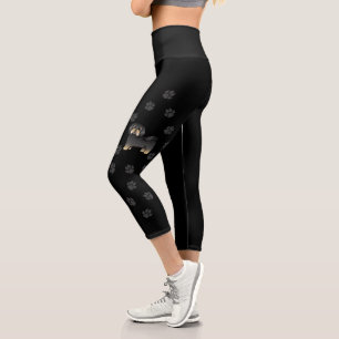 Schwarz & Tan Havanese Cartoon Hund mit Paw Prints Capri Leggings