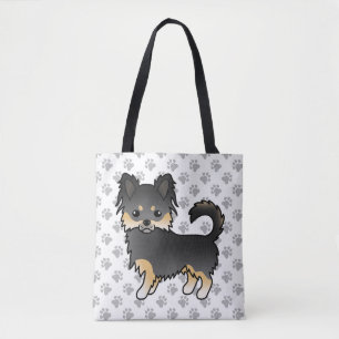 Schwarz-Tan-Langcoat Chihuahua Hund & Paws