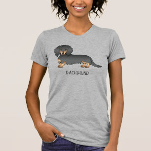 Schwarz & Tan Langhaar-Dachshund-Cartoon-Hund & Te T-Shirt