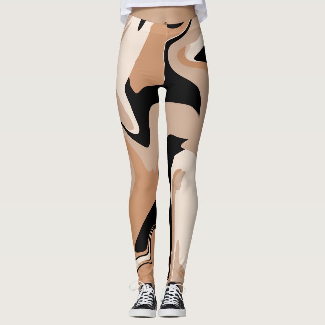 Schwarz-Tan-Marmor-Muster Leggings (Vorderseite)
