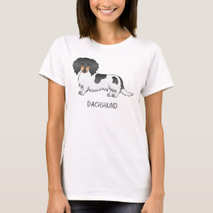Schwarz-Tan-Piebald Langhaar-Dackel & Text T-Shirt