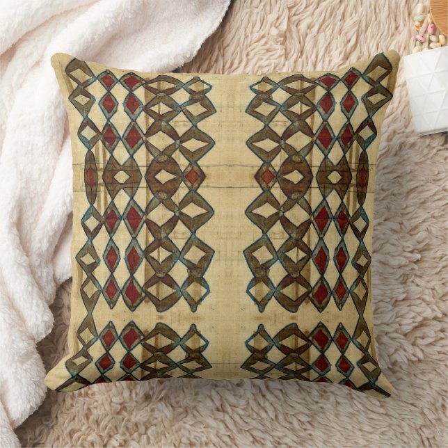 Schwarz-tan-Rot-Tribal-Afrikanischer Mudtuch Kissen (Decke)