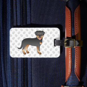 Schwarz-Tan Rottweiler Niedlicher Cartoon Hund und Gepäckanhänger