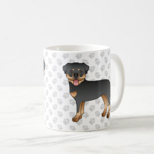 Schwarz-Tan Rottweiler Niedlicher Cartoon Hund und Kaffeetasse