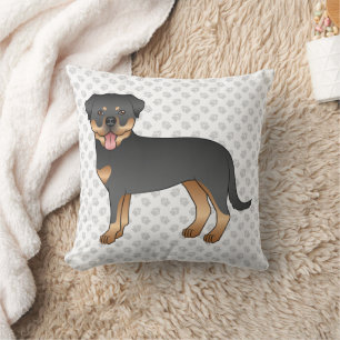Schwarz-Tan Rottweiler Niedlicher Cartoon Hund und Kissen