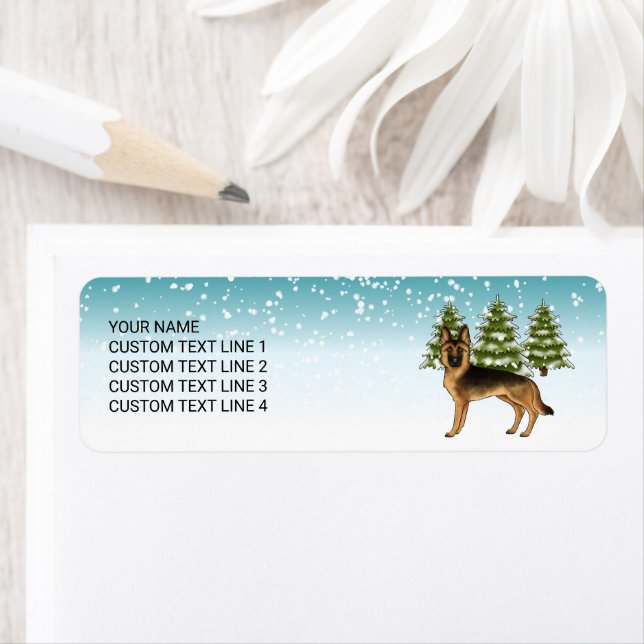 Schwarz-Tan-Schäfer Hund Winterwald (Insitu)