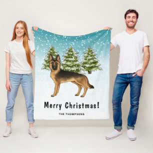 Schwarz-Tan-Schäfer Hund Winterwald Fleecedecke