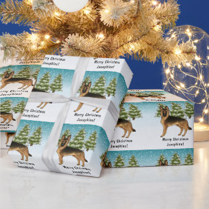 Schwarz-Tan-Schäfer Hund Winterwald Geschenkpapier