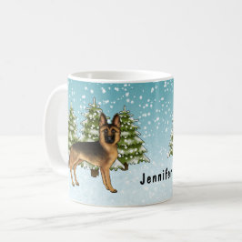Schwarz-Tan-Schäfer Hund Winterwald Kaffeetasse