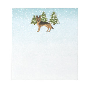 Schwarz-Tan-Schäfer Hund Winterwald Notizblock