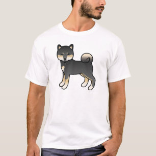 Schwarz-Tan-Shiba-Inu-Cartoon-Hunde-Illustration T-Shirt