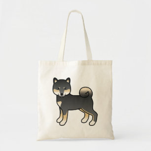Schwarz-Tan-Shiba-Inu-Cartoon-Hunde-Illustration Tragetasche