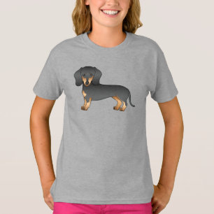 Schwarz & Tan Smooth Hair Dackel Niedlich Cartoon  T-Shirt