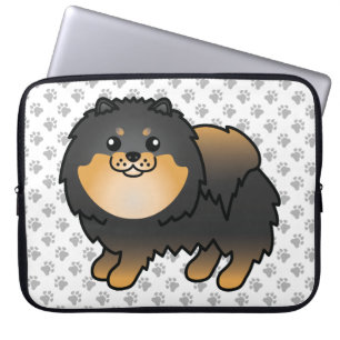Schwarz-Tan-Spitz Niedlich Cartoon Dog & Paws Laptopschutzhülle