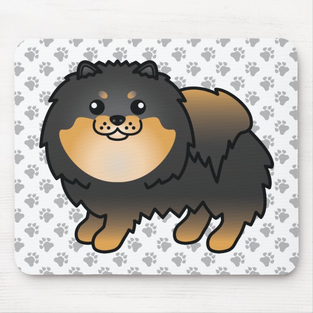 Schwarz-Tan-Spitz Niedlich Cartoon Dog & Paws Mousepad (Vorne)