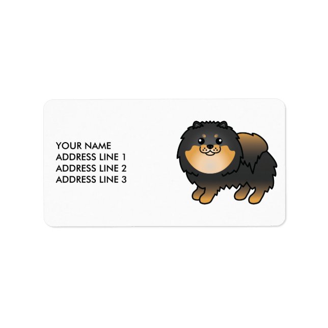 Schwarz-Tan-Spitz Niedlicher Cartoon Dog & Text Adressaufkleber (Vorne)