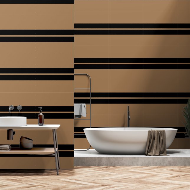 Schwarz-Tan-Streifen Tapete (Badezimmer)