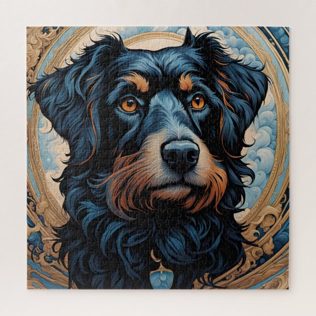 Schwarz-Tan-Terrier-Portrait Puzzle (Vertikal)