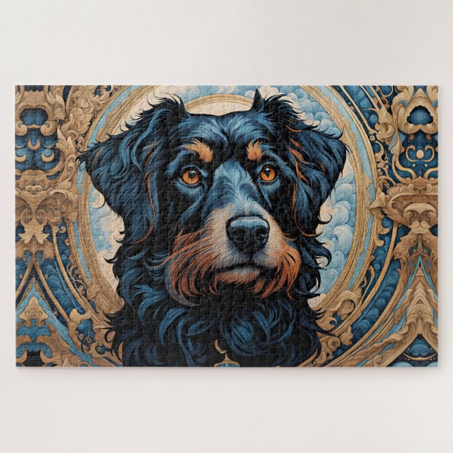Schwarz-Tan-Terrier-Portrait Puzzle (Horizontal)