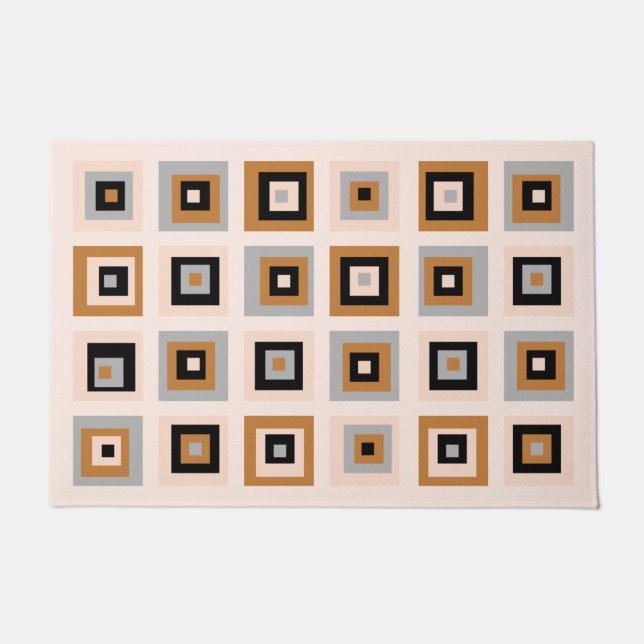 Schwarz-Terracotta-Quadrate-Muster aus dem Mittela Fußmatte (Vorderseite)