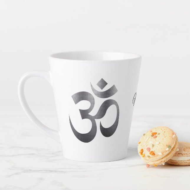 Schwarz Textured Om Symbol, Name, 12oz Latte Tasse (Beispiel)