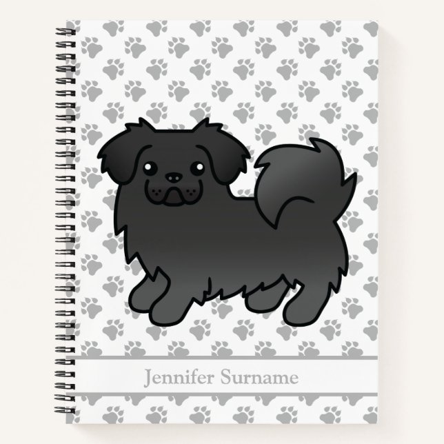 Schwarz-Tibetisch-Spanier Niedlicher Cartoon Dog & Notizbuch (Vorderseite)