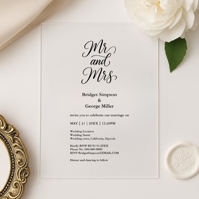 Schwarz transparent mr und mrs Elegant Wedding Acryleinladungen (Von Creator hochgeladen)
