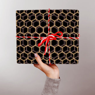 Schwarz Trippy Honeycomb Hexagon Muster Cool dunke Geschenkpapier