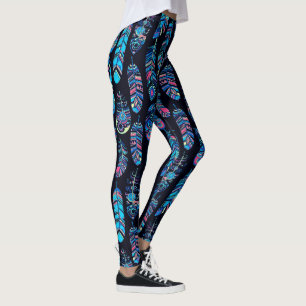 Schwarz-Türkis-Federmuster Leggings