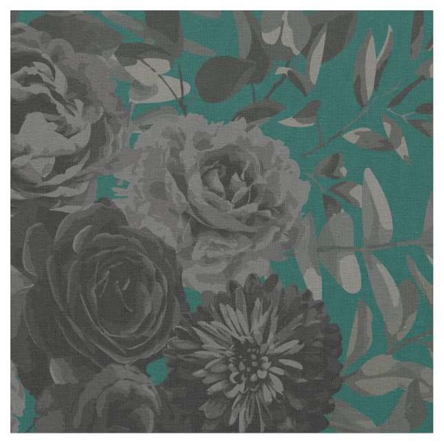 Schwarz-Türkis-Gotik-Rose Stoff (Nahaufnahme)