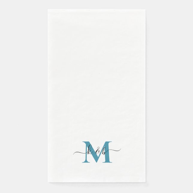 Schwarz & Türkis Monogramm Swash-Schrift Weiß  Serviette (Vorderseite)