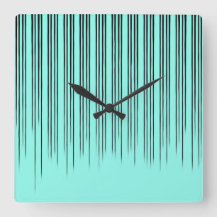 Schwarz/Türkis Stilvolles Streifenmuster Quadratische Wanduhr