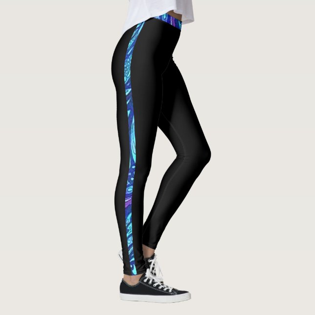 Schwarz-Türkis-Streifen Leggings (Rechts)