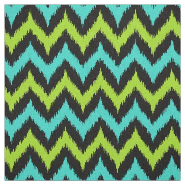 Schwarz, Türkis und grünes Zigzag Ikat-Muster Stoff (Muster)