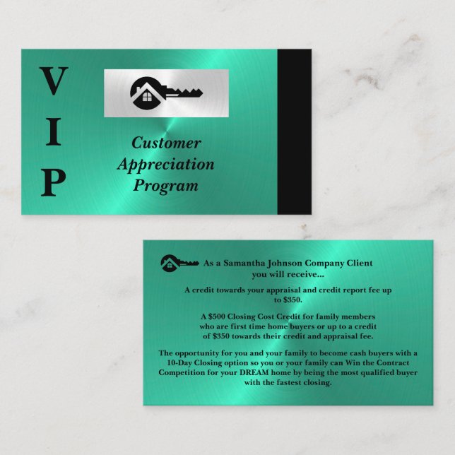 Schwarz & Türkis VIP-Kundenbewertung  Visitenkarte (Vorne/Hinten)
