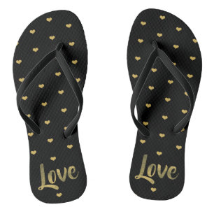 Schwarz-u. GoldLiebe-Herzen Flip Flops