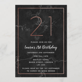 Schwarz-u. Rosen-Gold gemarmorter Geburtstag Einladung