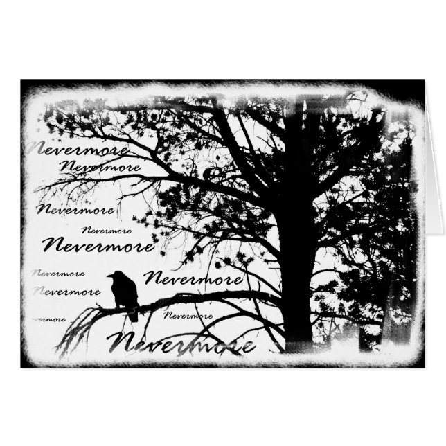Schwarz u. Weiß Raven Nevermore Silhouette-Baum (Vorderseite (Horizontal))