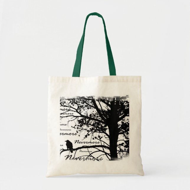 Schwarz u. Weiß Raven Nevermore Silhouette-Baum Tragetasche (Vorne)