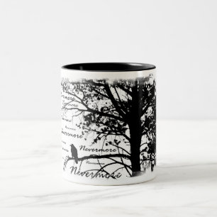 Schwarz u. Weiß Raven Nevermore Silhouette-Baum Zweifarbige Tasse