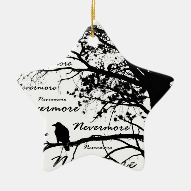 Schwarz u. Weiß Raven Nevermore Silhouette Keramik Ornament (Vorne)