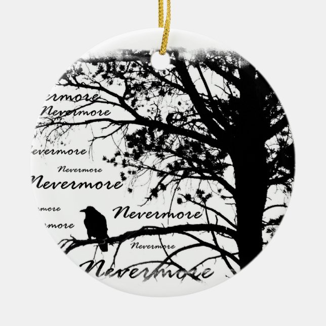 Schwarz u. Weiß Raven Nevermore Silhouette Keramik Ornament (Vorne)