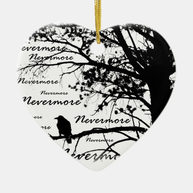 Schwarz u. Weiß Raven Nevermore Silhouette Keramik Ornament (Vorne)