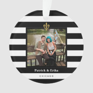 Schwarz u. Weiß Stripes Lilien-Foto Ornament