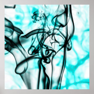 Schwarz und Aqua Aquamarines Abstraktes Rauchmuste Poster