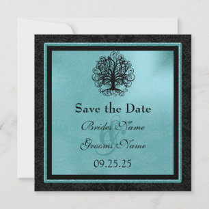 Schwarz und Aqua Swirl Liebe Tree Wedding Rett The Save The Date