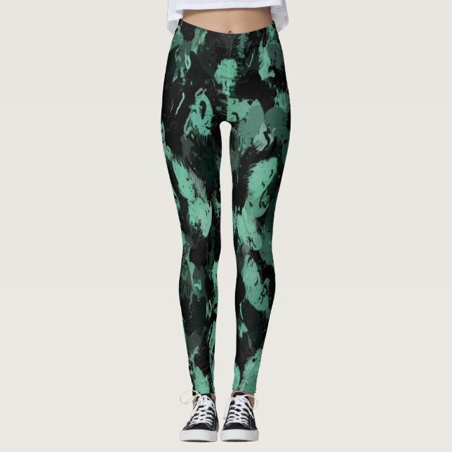 Schwarz und Aquamarin Leggings (Vorderseite)