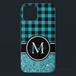 Schwarz und Aquamariner Glitzer Buffalo Kariert Mo Case-Mate iPhone Hülle<br><div class="desc">Schwarz, Weiß und Türkis aquamarines, individuell anpassbares mit Monogramm Design. Oben befindet sich ein anpassbares, kariertes Muster aus schwarzem Lumberjack Gingham oder Büffel. Unten ist ein leicht aquamariner Glitzer Foto. Das Design ist ein Foto, so Imitate Glitzer Textur. Erstellen Sie Ihre eigene personalisierte Monogramm-Hülle. Testen Sie einen anderen Schriftart oder...</div>